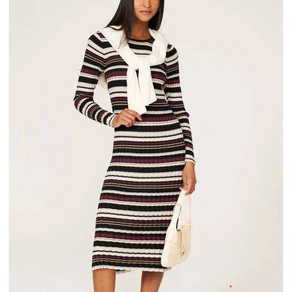 Adam Lippes Striped Midi Sweater Dress SMALL Ribbed Bodycon Y2K Designer $300 - Picture 1 of 12